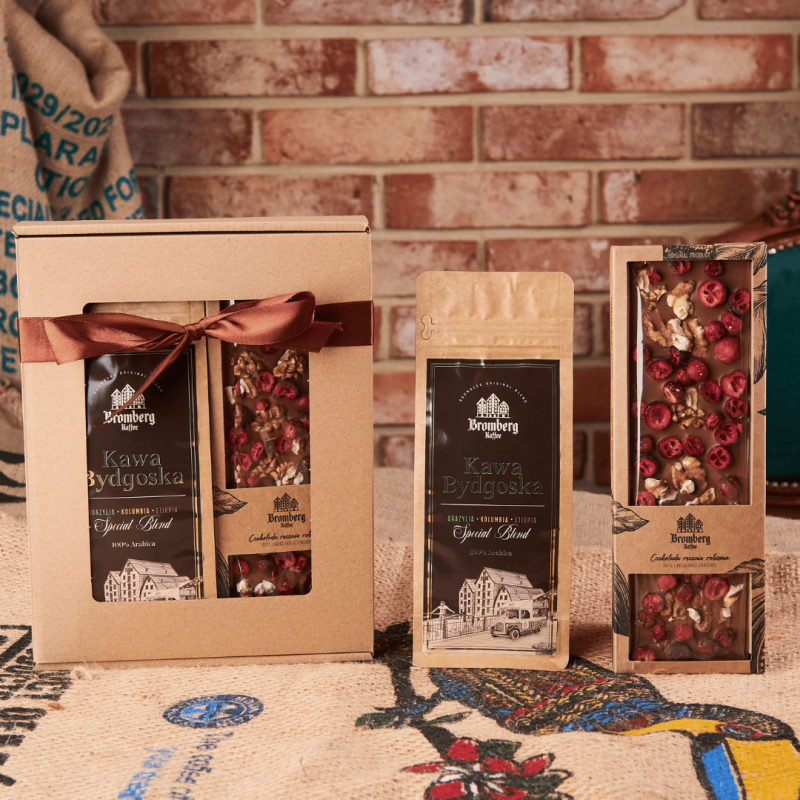 Zestaw prezentowy z Kawą Bydgoską i czekoladą belgijską